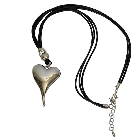 Heart Pendant Leather Rope Necklace Silver - Picture 3 of 3